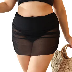 SherryDC Women's Plus Size Swim Skirt High Waisted Mesh Sheer Bikini Swimsuit Bathing Suit Bottom