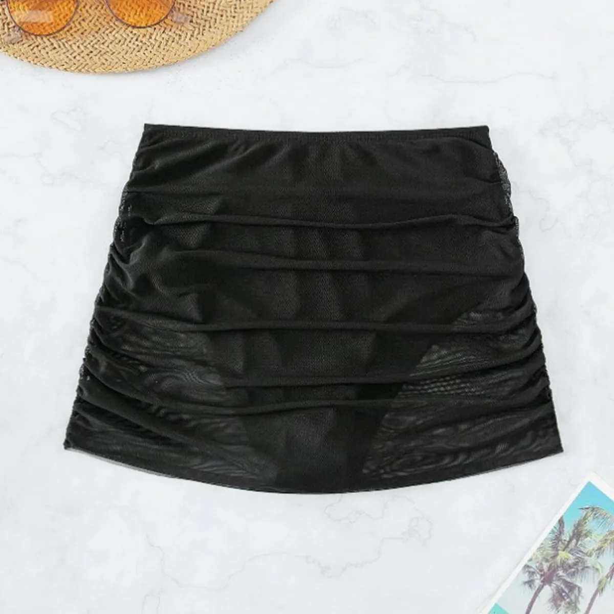 SherryDC Women's Plus Size Swim Skirt High Waisted Mesh Sheer Bikini Swimsuit Bathing Suit Bottom