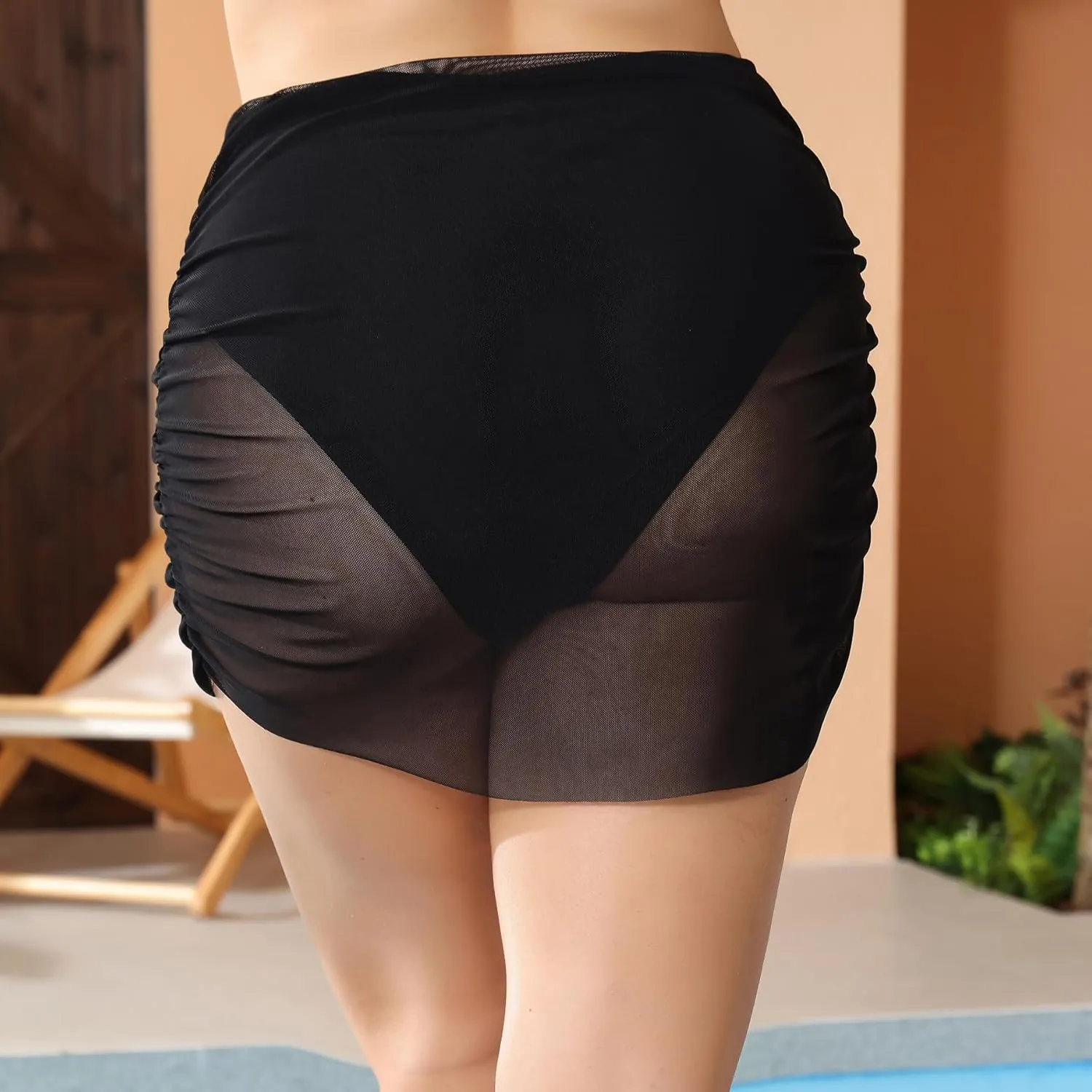 SherryDC Women's Plus Size Swim Skirt High Waisted Mesh Sheer Bikini Swimsuit Bathing Suit Bottom