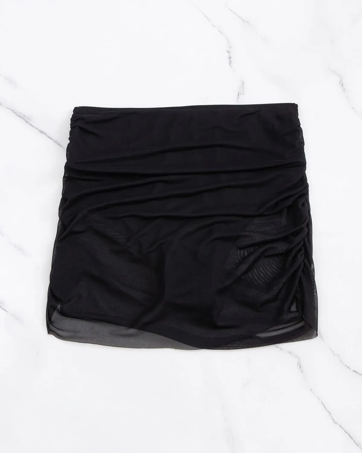 SherryDC Women's Ruched Mesh Bikini Swimsuit Bottoms High Waisted Sheer Short Swim Skirt