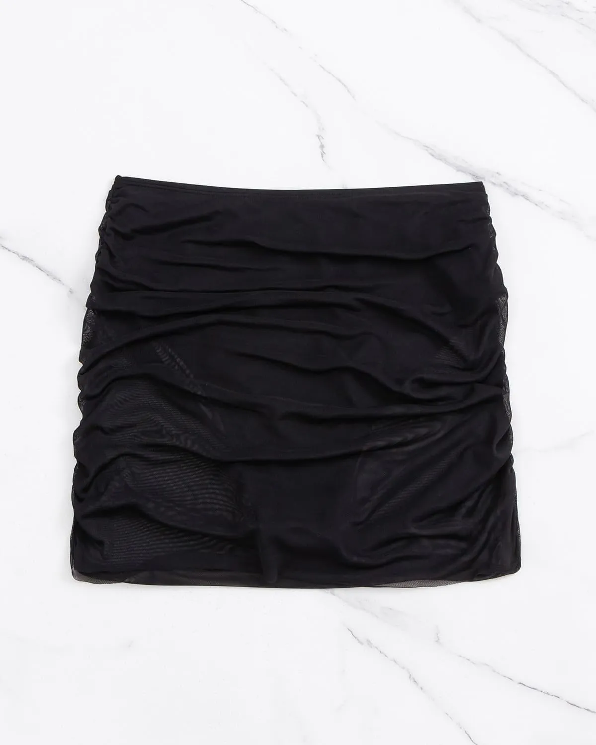 SherryDC Women's Ruched Mesh Bikini Swimsuit Bottoms High Waisted Sheer Short Swim Skirt