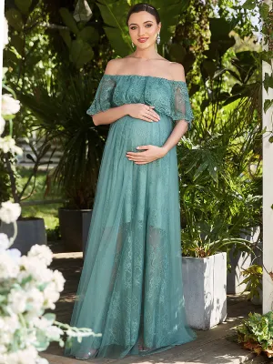 Short Ruffles Sleeves A Line Off Shoulder Wholesale Maternity Dresses EY20029