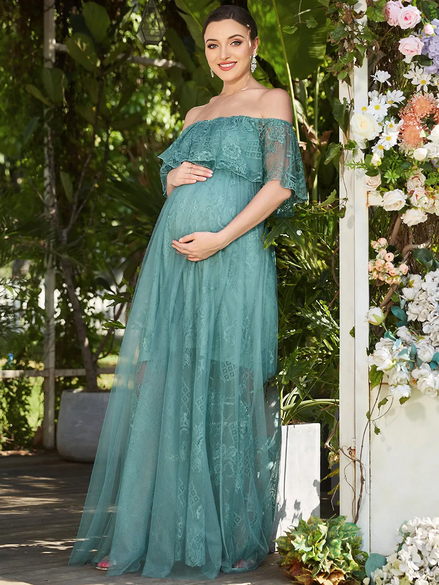 Short Ruffles Sleeves A Line Off Shoulder Wholesale Maternity Dresses EY20029