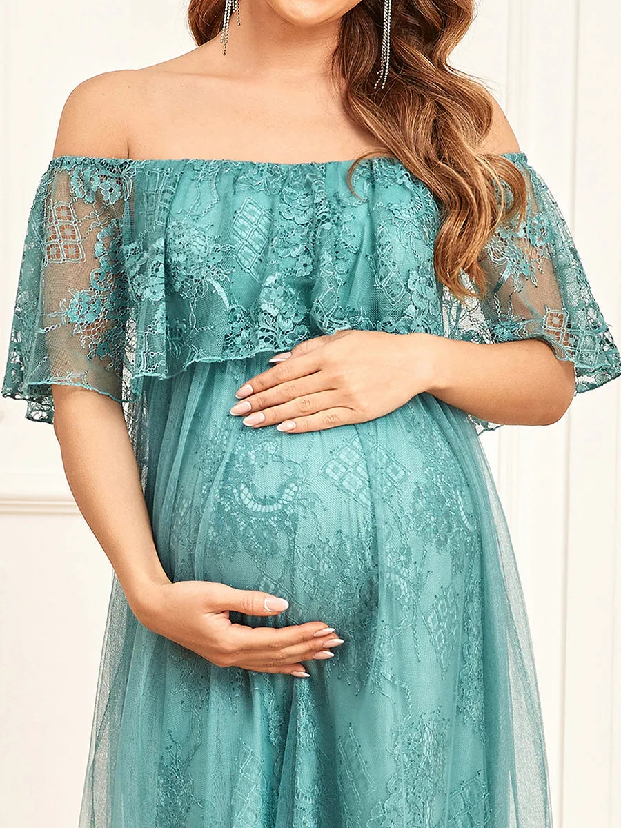 Short Ruffles Sleeves A Line Off Shoulder Wholesale Maternity Dresses EY20029
