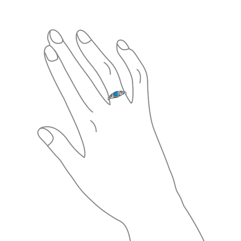 Silver Ring with Nautical Starfish and Turquoise Heart - December Birthstone