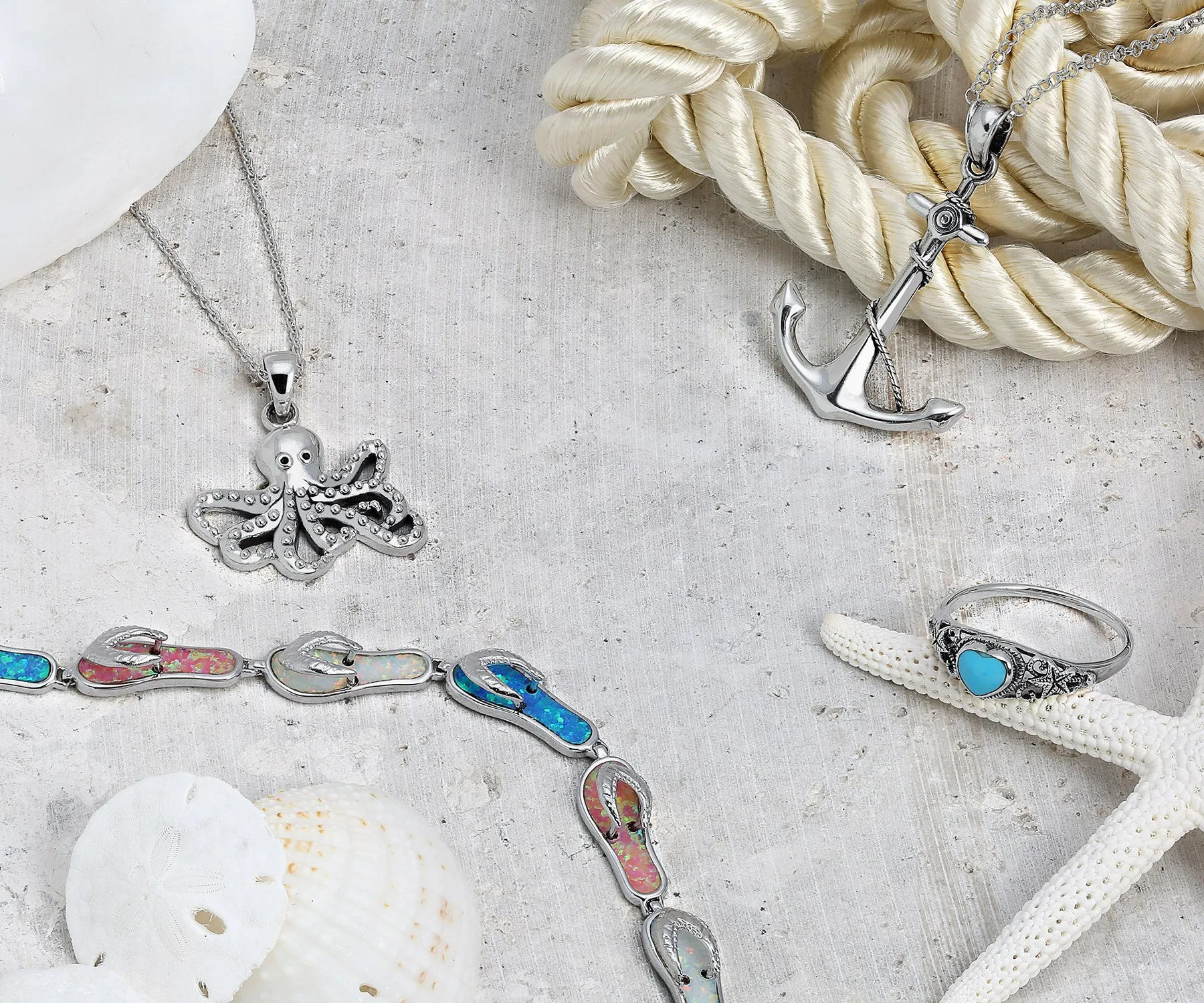Silver Ring with Nautical Starfish and Turquoise Heart - December Birthstone