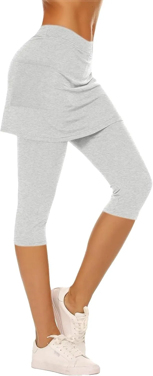 Skirted Leggings for Women 2025 Tennis Golf Skorts Capris Pickleball Clothing Outfits Gym Yoga Leggings with Skirts