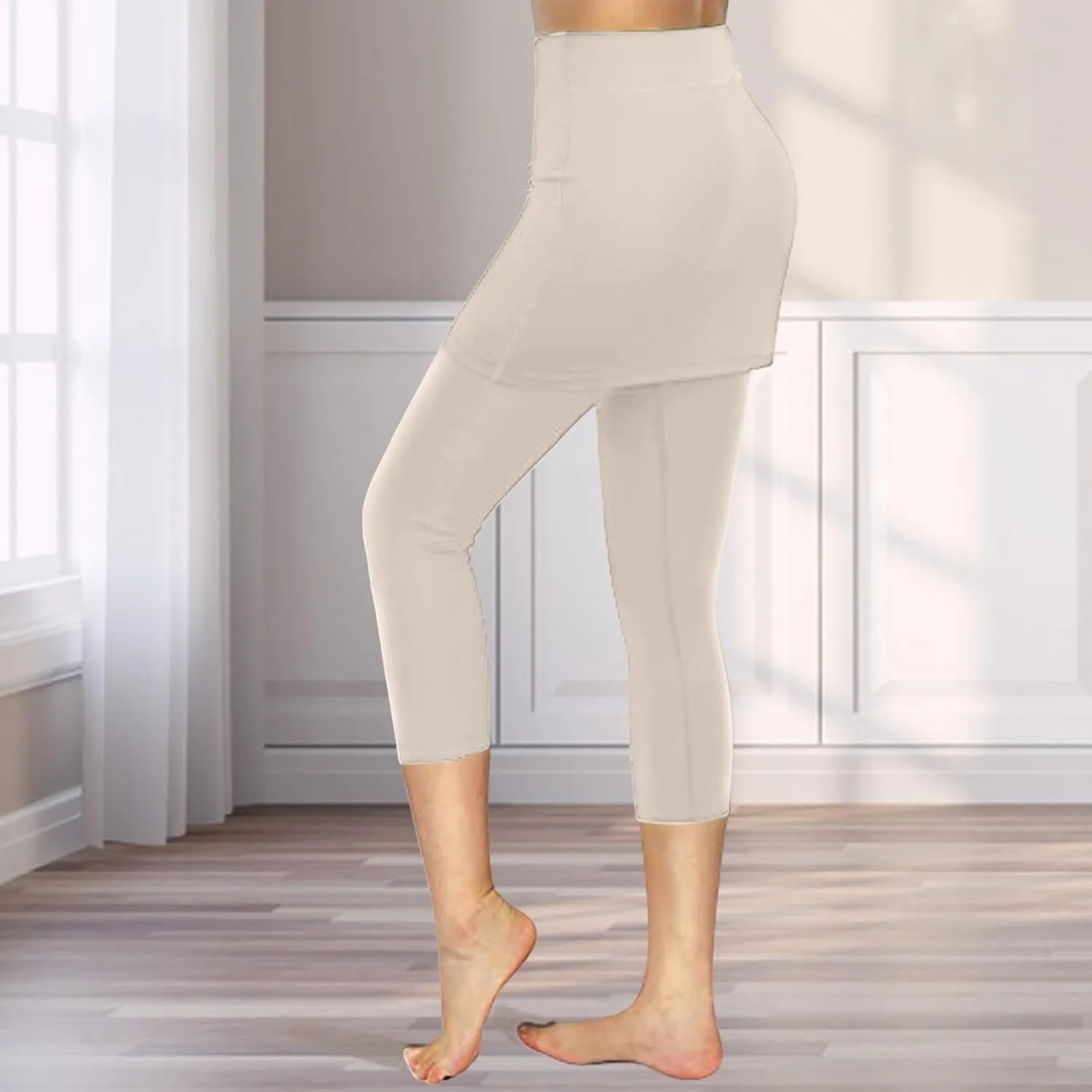 Skirted Leggings for Women Athletic Pickleball Tennis Skorts Capris Elastic Waist Workout Gym Yoga Legging with Skirt