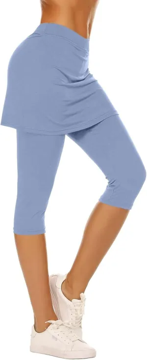 Skirted Leggings for Women Athletic Pickleball Tennis Skorts Capris Elastic Waist Workout Gym Yoga Legging with Skirt