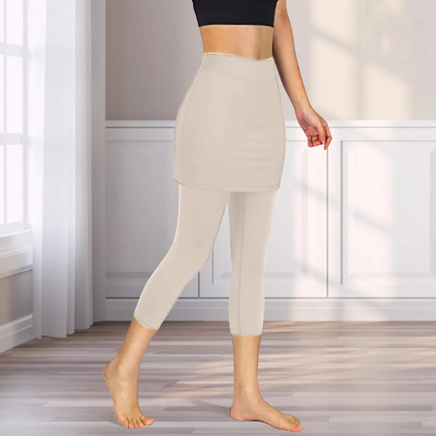 Skirted Leggings for Women Athletic Pickleball Tennis Skorts Capris Elastic Waist Workout Gym Yoga Legging with Skirt