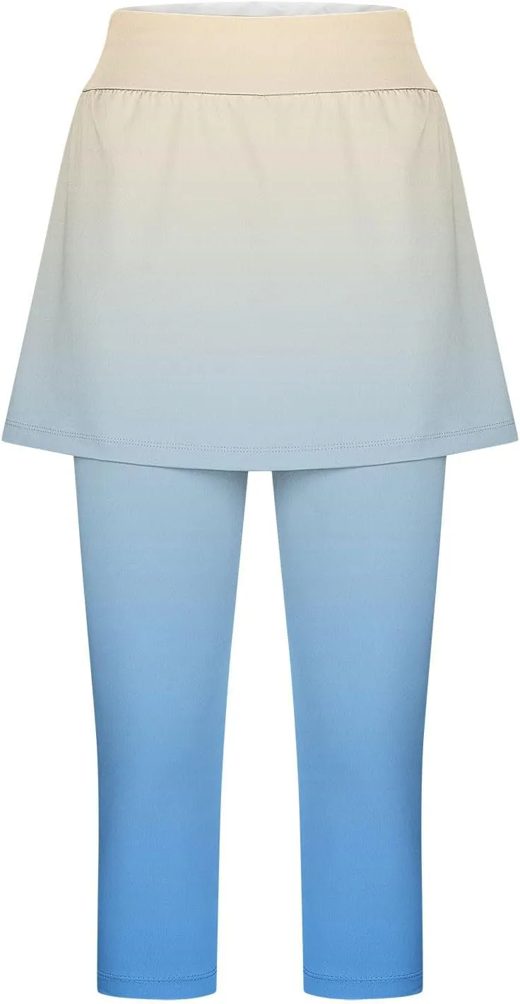 Skirted Leggings for Women Athletic Pickleball Tennis Skorts Capris Elastic Waist Workout Gym Yoga Legging with Skirt