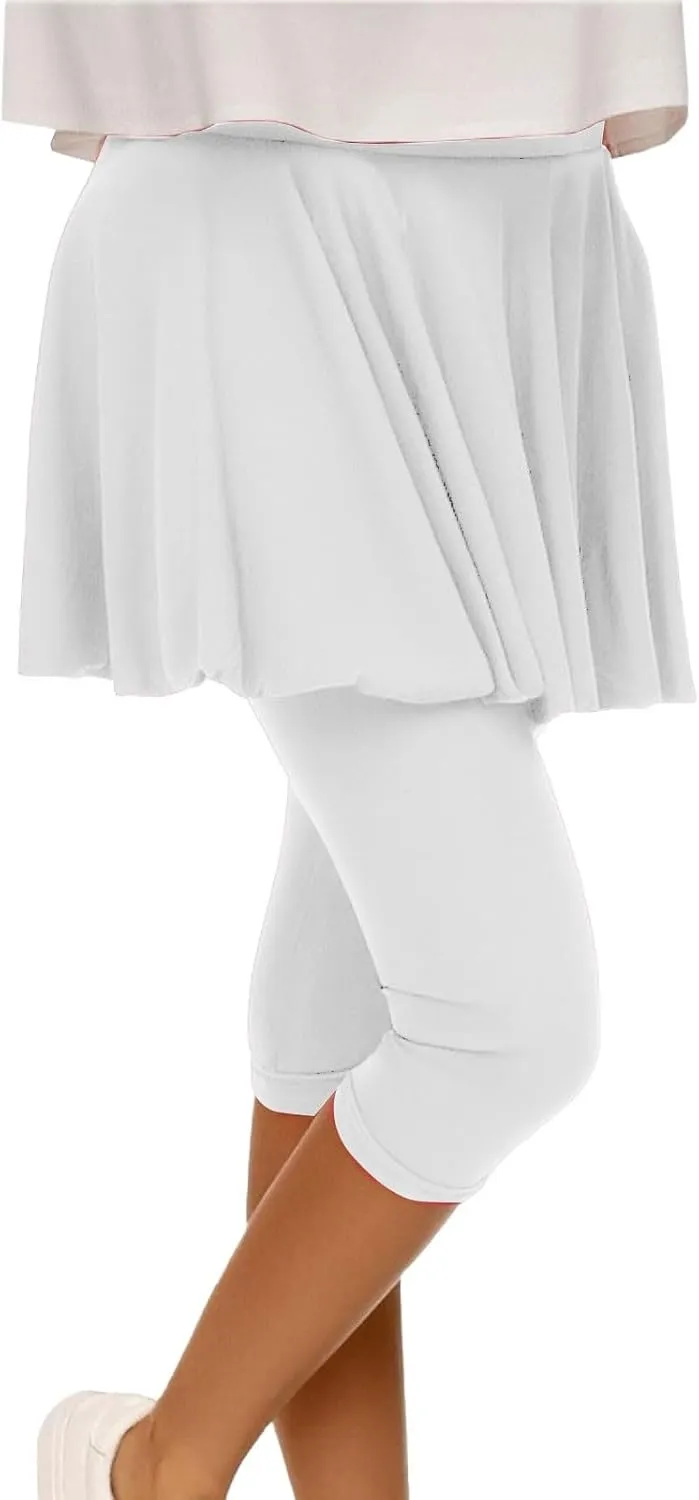 Skirted Leggings for Women High Waist Knee Length Golf Tennis Capri Yoga Pants Pleated Skirt Athletic Running Skorts