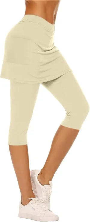 Skirted Leggings for Women Stretchy Tennis Golf Pickleball Skorts Summer Capris Gym Workout Yoga Legging with Skirts