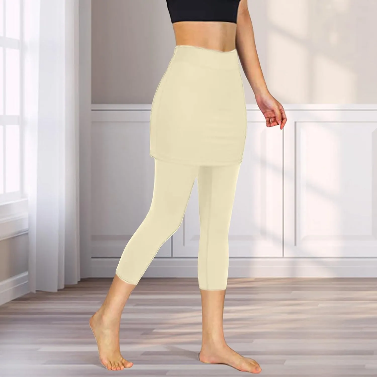 Skirted Leggings for Women Stretchy Tennis Golf Pickleball Skorts Summer Capris Gym Workout Yoga Legging with Skirts