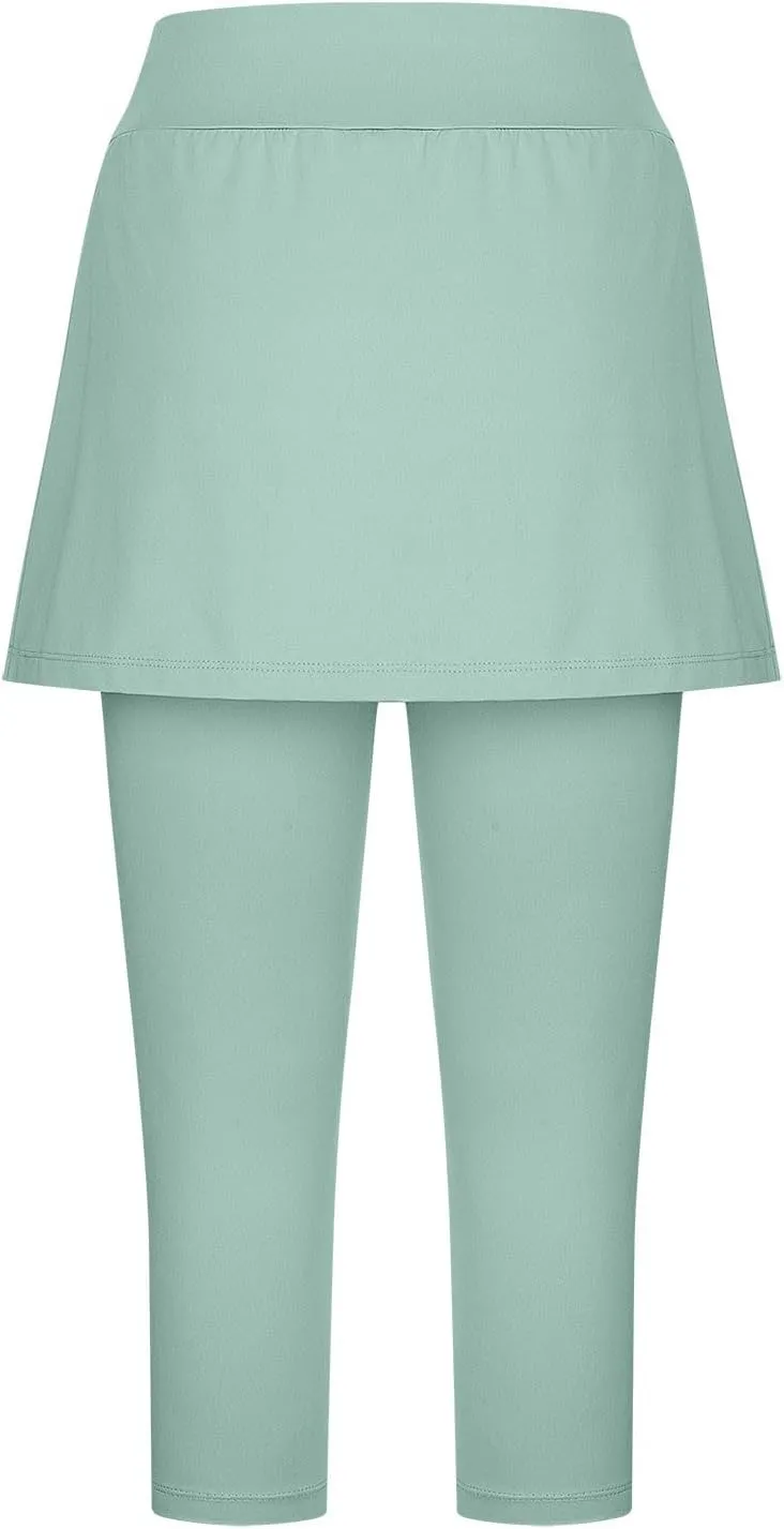 Skirted Leggings for Women Trendy Tennis Golf Skorts Capris Gym Tennis Yoga Legging with Skirts