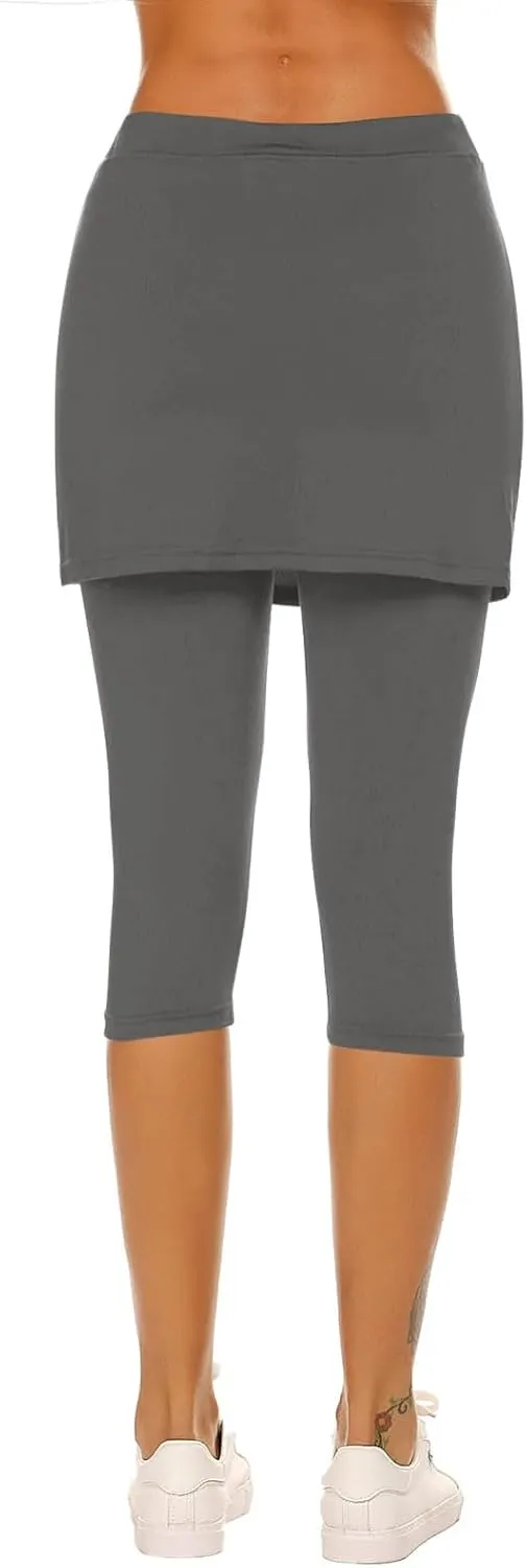 Skirted Leggings for Women Trendy Tennis Golf Skorts Capris Gym Tennis Yoga Legging with Skirts