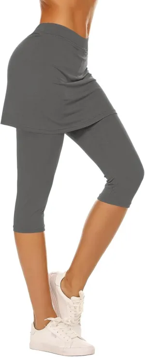 Skirted Leggings for Women Trendy Tennis Golf Skorts Capris Gym Tennis Yoga Legging with Skirts