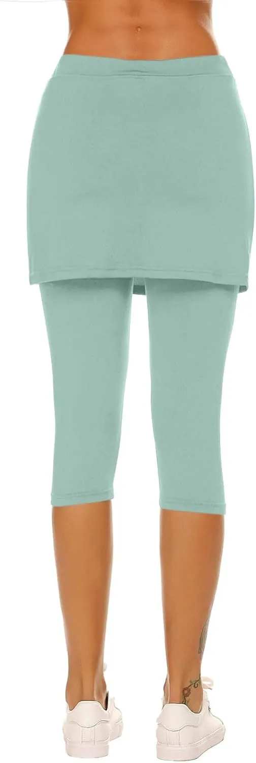 Skirted Leggings for Women Trendy Tennis Golf Skorts Capris Gym Tennis Yoga Legging with Skirts