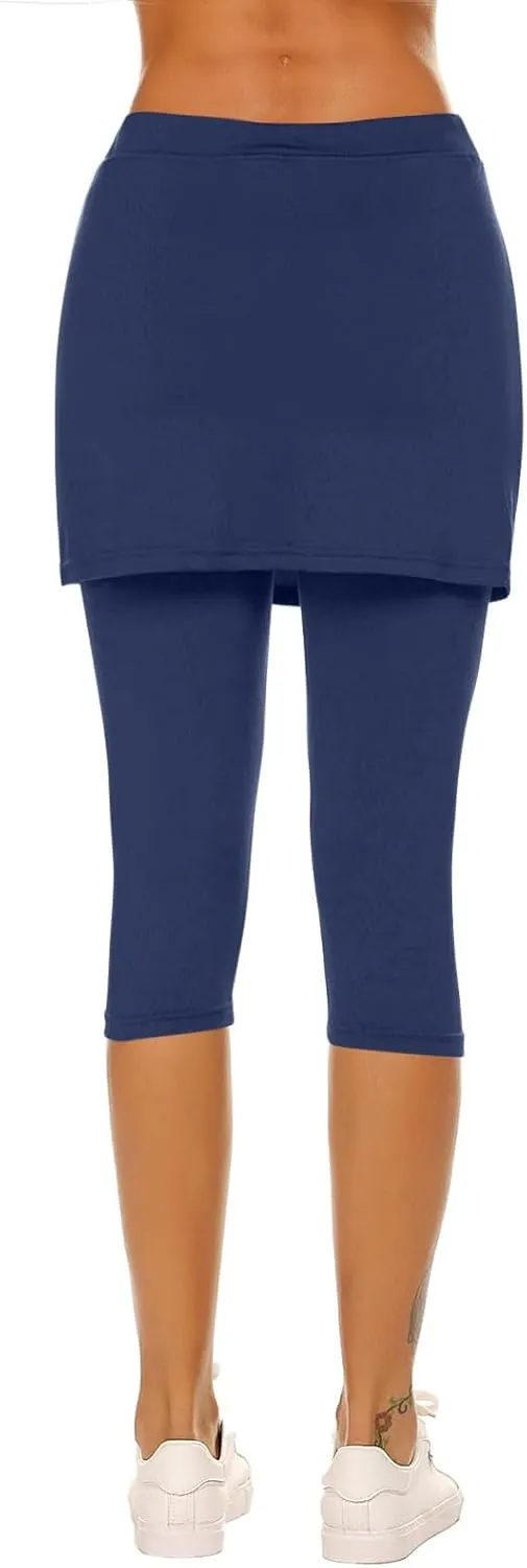 Skirted Leggings for Women Trendy Tennis Golf Skorts Capris Gym Tennis Yoga Legging with Skirts