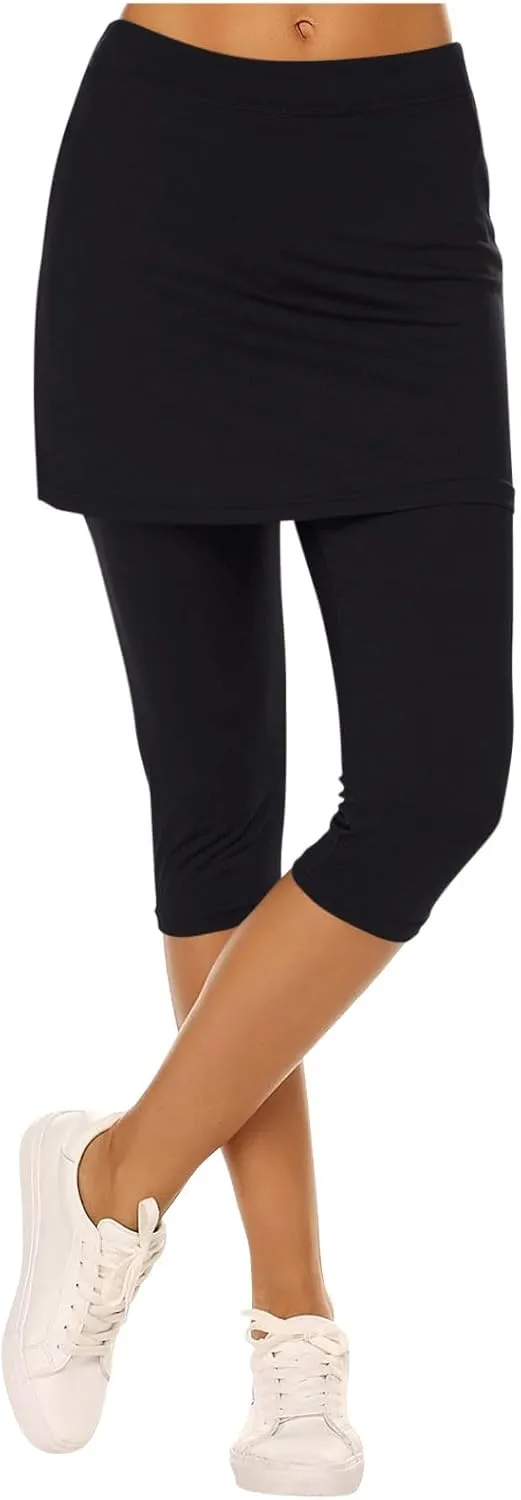 Skirted Leggings for Women Trendy Tennis Golf Skorts Capris Gym Tennis Yoga Legging with Skirts