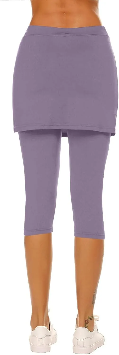 Skirted Leggings for Women Trendy Tennis Golf Skorts Capris Gym Tennis Yoga Legging with Skirts