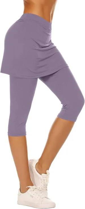 Skirted Leggings for Women Trendy Tennis Golf Skorts Capris Gym Tennis Yoga Legging with Skirts