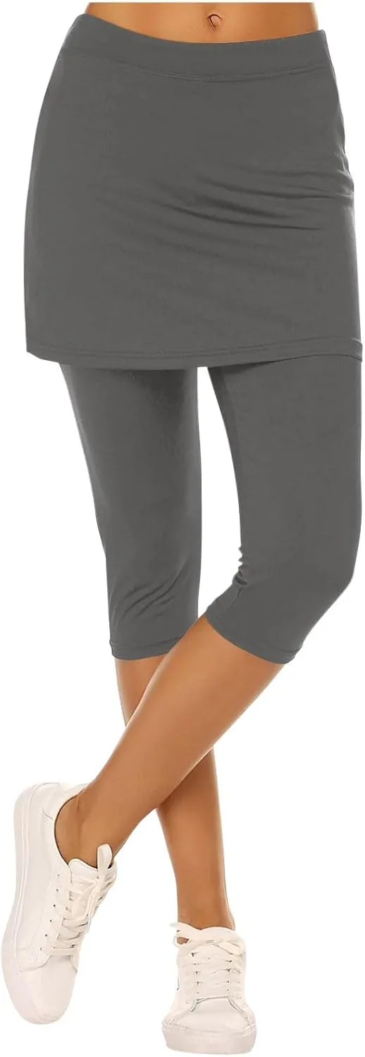 Skirted Leggings for Women Trendy Tennis Golf Skorts Capris Gym Tennis Yoga Legging with Skirts