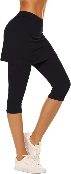 Skirted Leggings for Women Trendy Tennis Golf Skorts Capris Gym Tennis Yoga Legging with Skirts