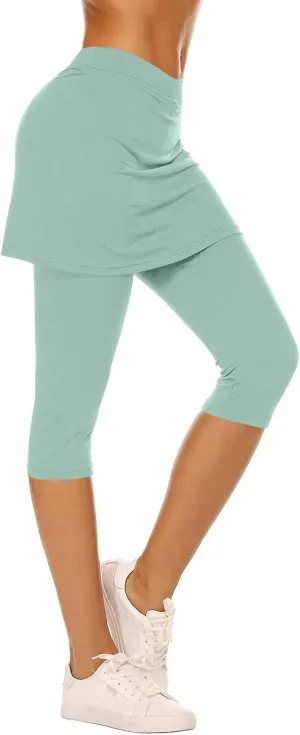 Skirted Leggings for Women Trendy Tennis Golf Skorts Capris Gym Tennis Yoga Legging with Skirts