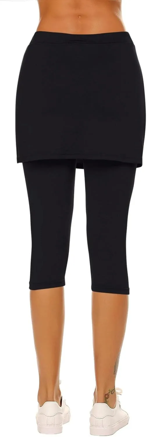 Skirted Leggings for Women Trendy Tennis Golf Skorts Capris Gym Tennis Yoga Legging with Skirts