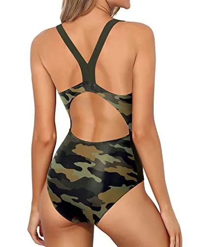 Slimming Bathing Suit Racing One Piece Swimwear-Green Camouflage
