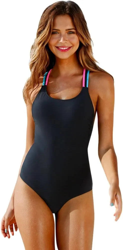 SMIDOW Women One Piece Swimsuit Modest Swimdress High Waisted Push-Up Padded Bathing Suit Backless Swimwear Beachwear