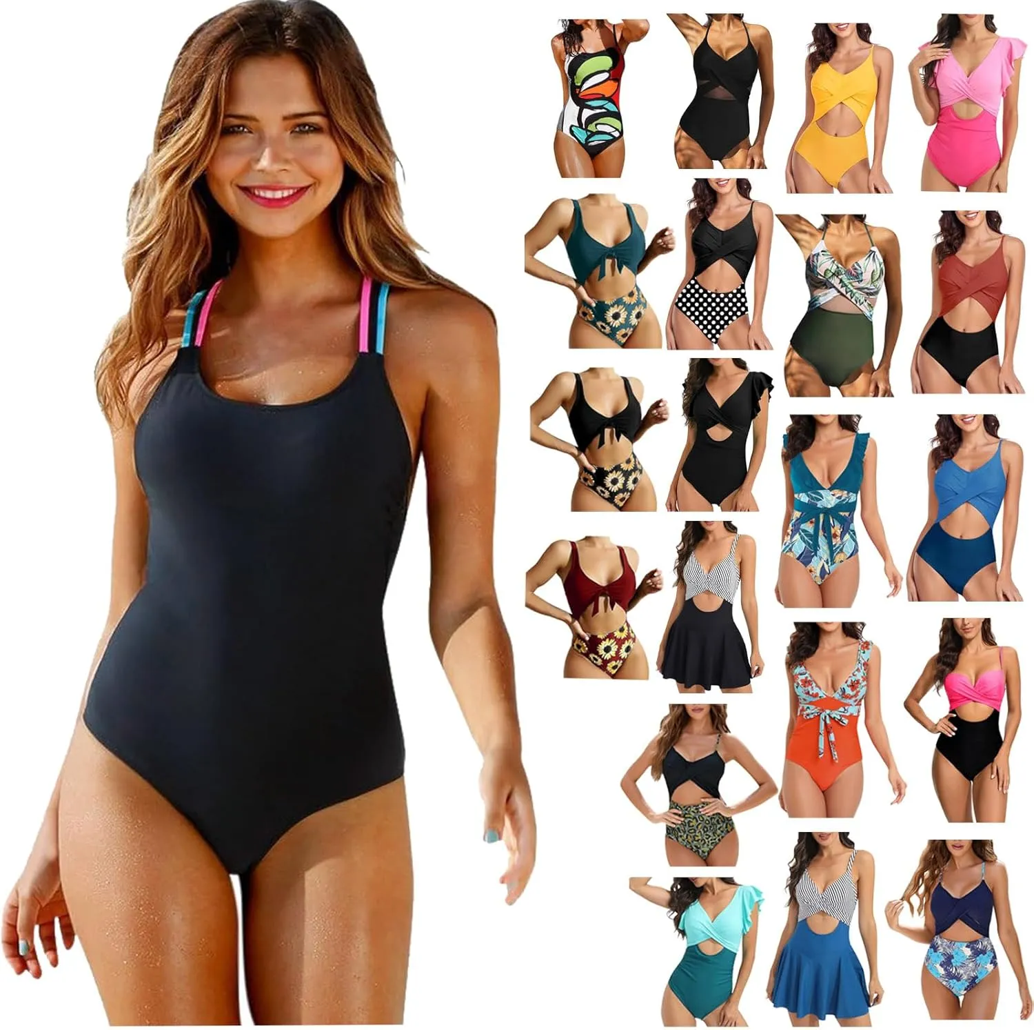 SMIDOW Women One Piece Swimsuit Modest Swimdress High Waisted Push-Up Padded Bathing Suit Backless Swimwear Beachwear