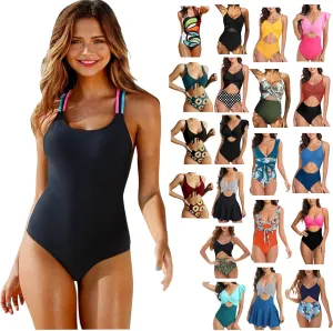 SMIDOW Women One Piece Swimsuit Modest Swimdress High Waisted Push-Up Padded Bathing Suit Backless Swimwear Beachwear