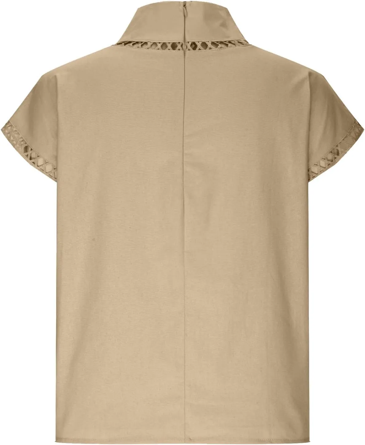 SMIDOW Womens Tops Dressy Casual Spring 2023 Fashion Casp Sleeve Linen Shirts High Neck Eyelet Summer t-Shirt Blouse