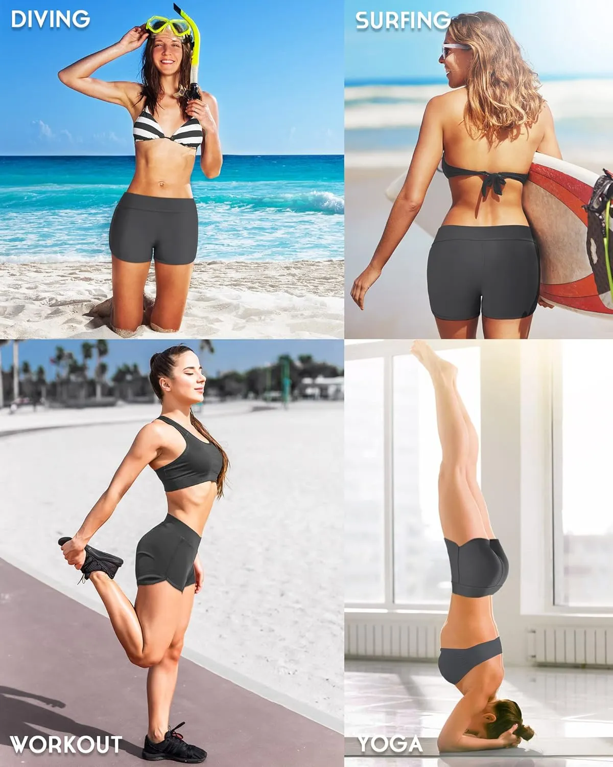 SOCIALA Women's Sporty Swim Shorts Stretchy Board Shorts Boyleg Swim Bottoms