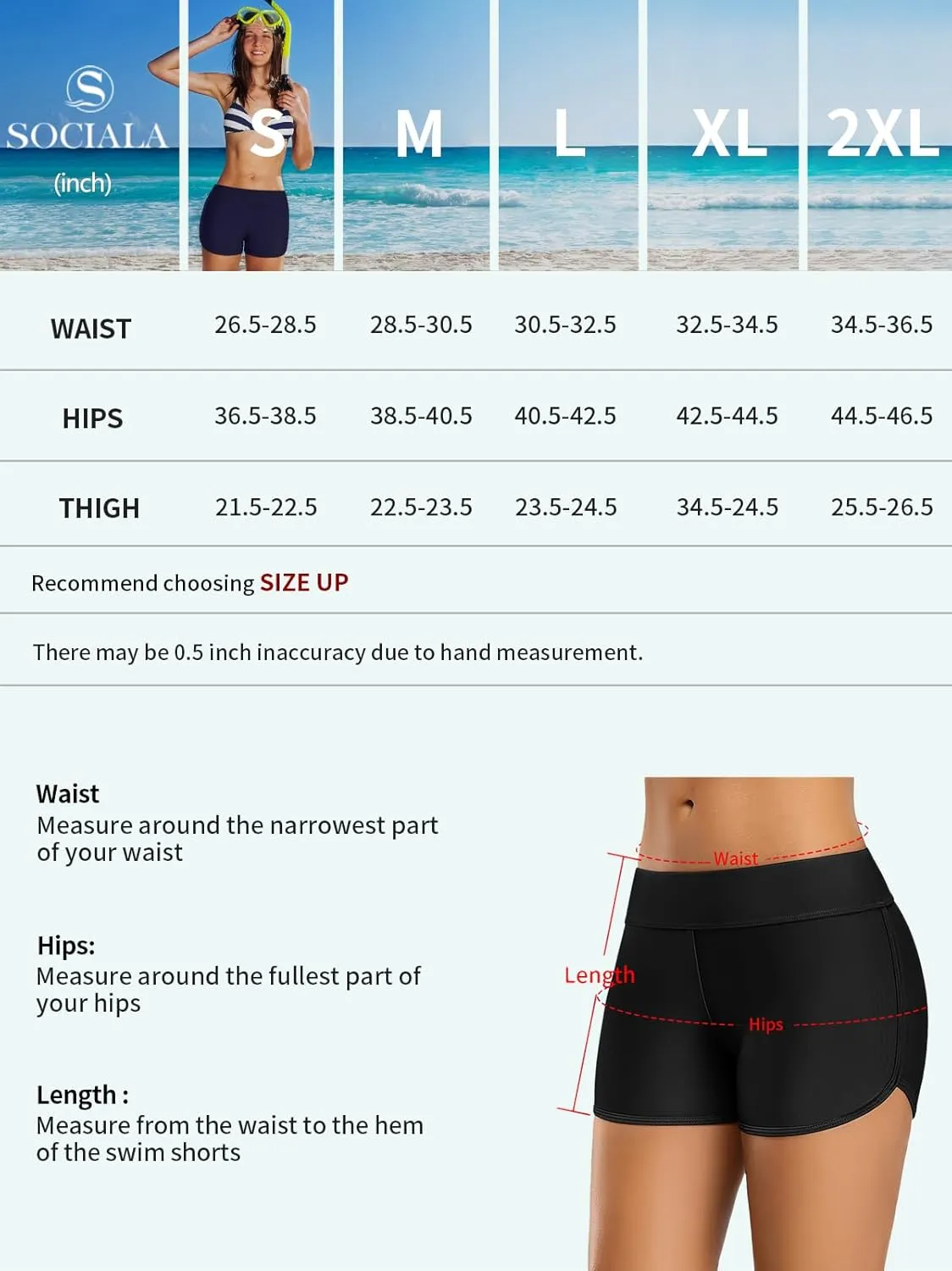 SOCIALA Women's Sporty Swim Shorts Stretchy Board Shorts Boyleg Swim Bottoms