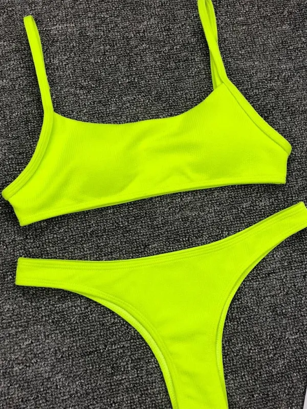 Solid color sexy two-piece swimsuit fluorescent solid color bikini