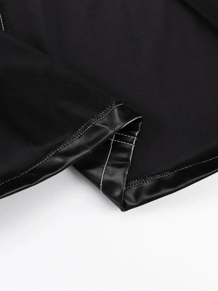Solid Slimming Temperament Leather Skirts For Women High Waist Spliced Pockets Split Hem Skirt Female Fashion