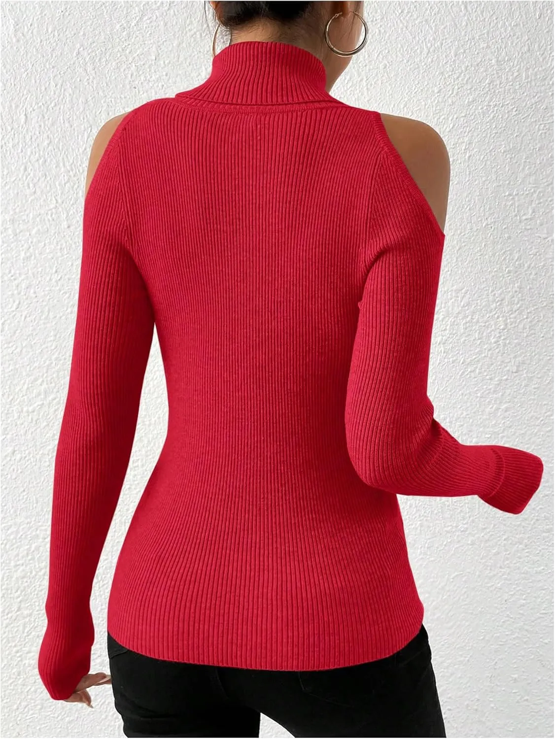 SOLY HUX Women's Cold Shoulder Sweater High Neck Long Sleeve Pullover Lightweight Ribbed Knit Jumper Tops