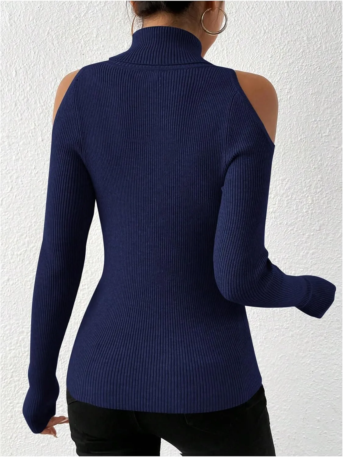 SOLY HUX Women's Cold Shoulder Sweater High Neck Long Sleeve Pullover Lightweight Ribbed Knit Jumper Tops