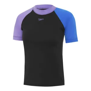 Speedo Girls Short Sleeve Rash Top - Black/Beautiful Blue/Miami Lilac