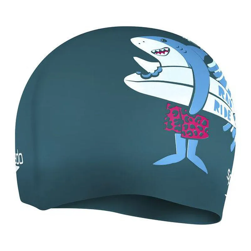 Speedo Junior Printed Silicone Cap | Shark Turquoise