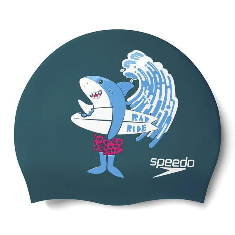 Speedo Junior Printed Silicone Cap | Shark Turquoise