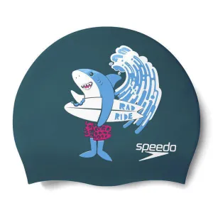 Speedo Junior Printed Silicone Cap | Shark Turquoise