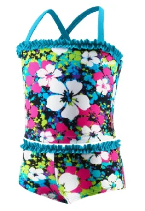 SPEEDO Splatter Hibiscus X-Back Tankini w/Ruffle Boyshort 2-PC (4-6x)