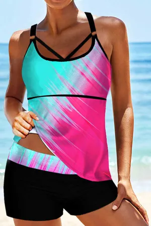 Splash-ink Print U Collar Classic Shorts Tankini