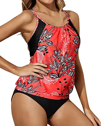 Sports Bra Tankini Swimsuits For Women Bathing Suits For Teen-Red Floral