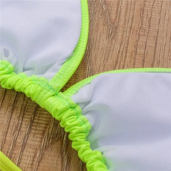 Stasia Oiled Slick: Sexy Neon Green Vegan Faux Leather PU String Bikini