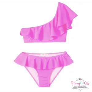 Stella Cove Girls Neon Pink One Shoulder Bikini Swimsuit